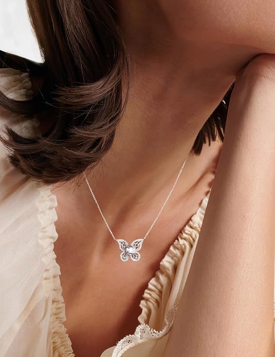 925 Sterling Silver Birthstone Necklaces for Women, Dainty Cute Dragonfly/Butterfly Pendant Necklace, Great Christmas/Anniversary Jewelry for Mother