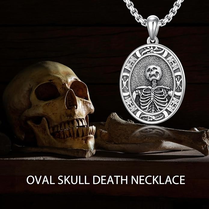 Skull/Skeleton Memento Mori Necklace 925 Sterling Silver Skull/Skeleton Pendant Hourglass Necklace Skull/Skeleton Jewelry for Men Women