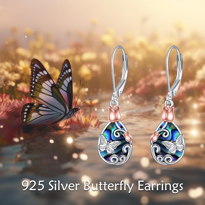 AOBOCO Teardrop Dangle Earrings for Women 925 Sterling Silver Moonstone Flower Filigree Leverback Jewelry Birthday