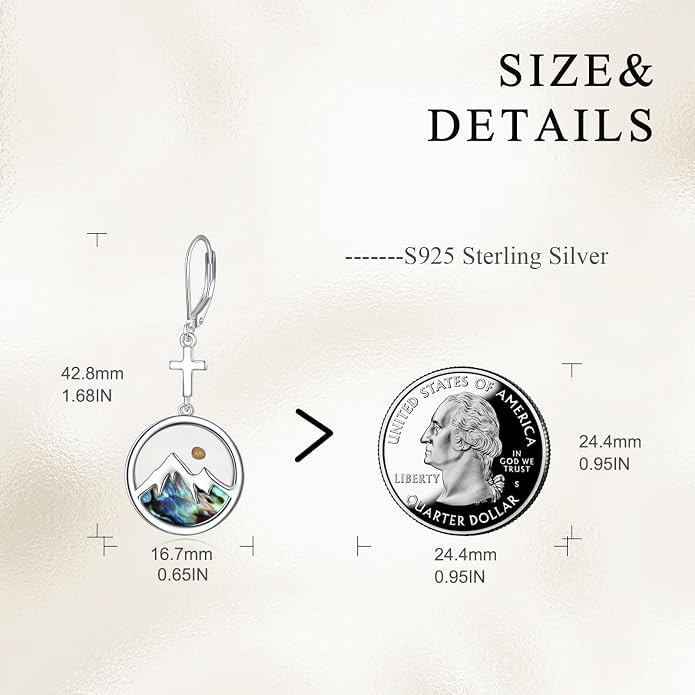 AOBOCO Mustard Seed Earrings for Women Sterling Silver Mountain Cross Earrings Dangle Christian Religion Jewelry Mothers Day Birthday for Mom Wife Friends