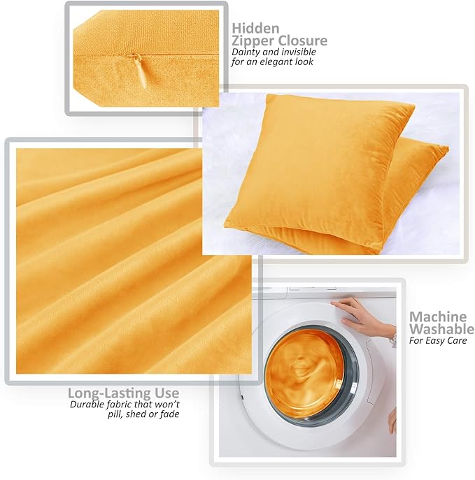 Nestl Throw Euro Pillow Covers, Cozy Velvet Decorative Pillow Covers 26 x 26 Inches, Soft Solid Couch Pillow Case for Sofa, Bed and Car, Set of 2 - Orange