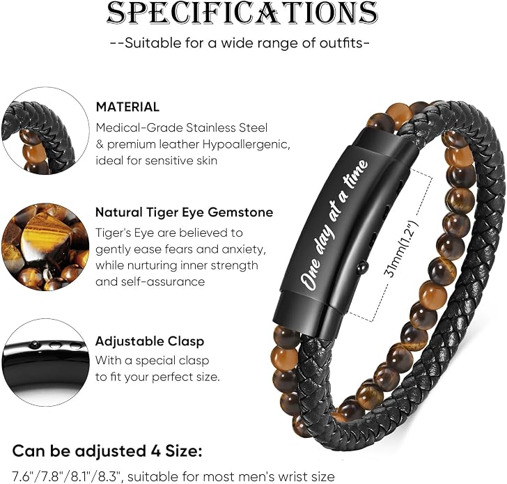 VNOX Men's Inspirational Mantra Engarved Handmade Braided Leather Adjustable Cuff Bangle Bracelet Encouragement Motivational Gift for Men