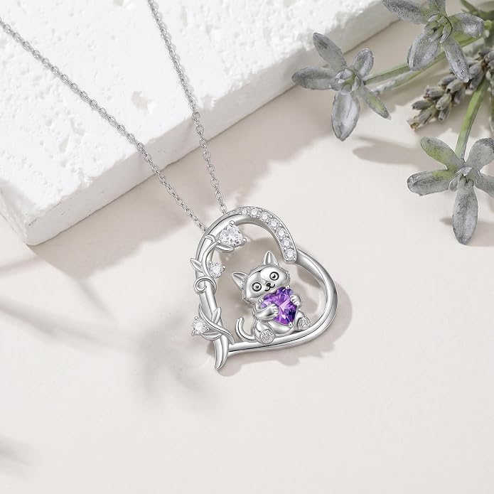 PELOVNY Teddy Bear Necklace for Women 925 Sterling Silver Bear/Highland Cow/Fox/Cat/Axolotl Birthstone Necklace Christmas Birthday Jewelry Gifts for Mom Daughter Wife Sister