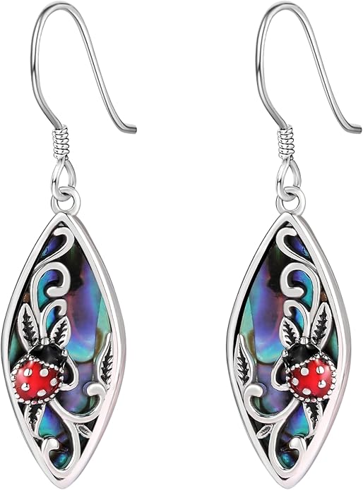 Sterling Silver Abalone Shell Filigree Dangle Drop Earrings Bohemia Jewelry Gift for Women Mother Mom