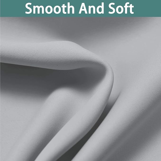 Yakamok Light Grey 100% Blackout Curtains 96 Inches Long 52" Wide 2 Panel | Blackout Curtain Panels for Bedroom, 2 Thick Layers Grommet Top Thermal Insulated Drapes with Black Liner for Living Room