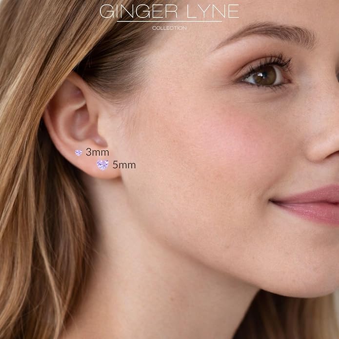 Titanium Heart CZ Labret Stud Earrings for Piercings by Ginger Lyne 6Pc Set G23 Screw Front Flat Back Body Jewelry 2 pair post 6mm, 8mm Cartilage, Helix, Tragus, Lip, Conch, Lobe