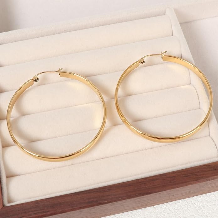 18K Gold Plated Hoop Earrings for Women Chunky Huggie Earrings Minimalist Gold Jewelry Valentine's Day Gift for Girlfriend Wife
