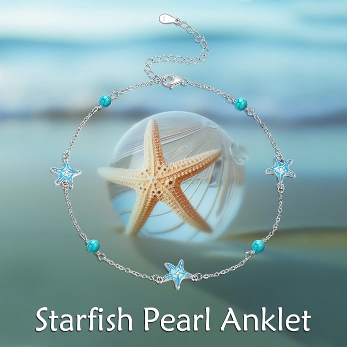 CRMAD Beach Starfish Anklet for Women Sterling Silver Moonstone Beach Anklet Irish Jewelry (starfish)