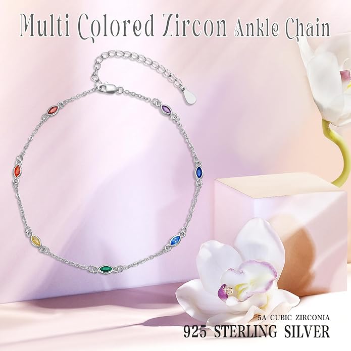 MEDWISE Sterling Silver Chakra Anklet 7 Chakra Beach Anklet Bracelet Link Chain Ankle Bracelet Gift for Women