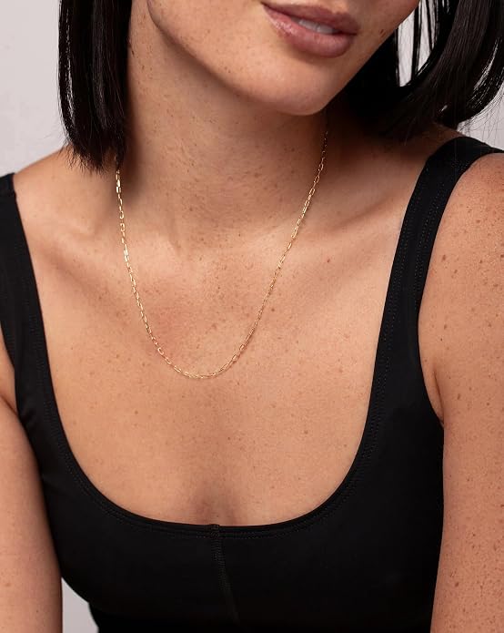 Moodear 925 Sterling Silver Paperclip Necklace for Women, 1.6mm Slender Link Chain, 14K Gold Plated Dainty Choker, Waterproof Trendy Jewelry Gifts for Girlfriend or Wife