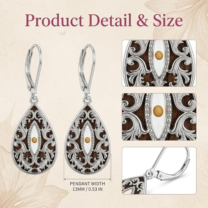 Silver Earrings Women Dangle Filigree/Abalone Shell/Turquoise Cowgirl Earrings Cat/Hummingbird/Chicken/Celtic Knot/Butterfly Jewelry Birthday Gifts for Women