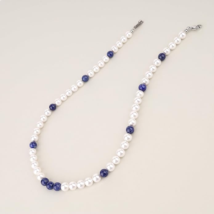 GAVU Men's Pearl Necklace, Pearl Jewelry Crystal Beaded Necklace for Men 20"/22"/24"/26"