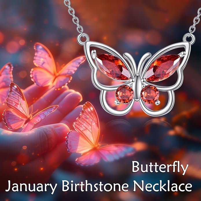 Butterfly Necklace for Women 925 Sterling Silver Crystal Butterfly Pendant Birthstone Amethyst Jewelry Gift