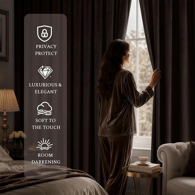 MIULEE Brown Blackout Velvet Curtains Drapes 84 Inch Long 52"x84" Bedroom | Luxurious Bedroom Living Room Decor, Room Darkening, Thermal Insulated, Rod Pocket Design, Super Soft Fabric