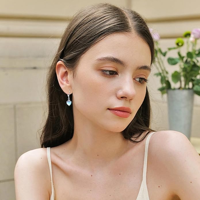 Teardrop Leverback Drop Dangly Earrings, 925 Sterling Silver with Opal/Moonstone Hypoallegenic for Sensitive Ears Jewelry Gift for Women Girlfriend with Gift Box