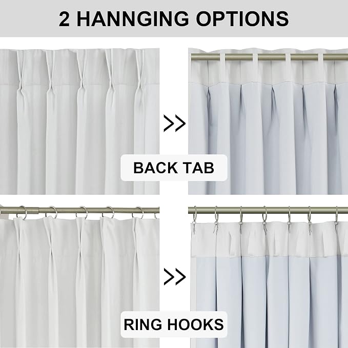 Vision Home White Pinch Pleated Full Blackout Curtains 60 inch Wide Thermal Insulated Window Panels 108 inch for Bedroom Living Room Darkening Pinch Pleat Drapes with Hooks Back Tab 9 FT 60"Wx108"Lx1