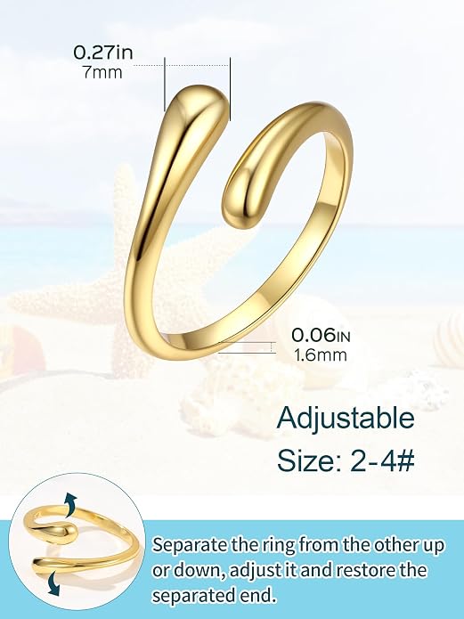 ChicSilver Sterling Silver Toe Rings for Women 14K Gold Plated Toe Rings for Women Open Adjustable Toe Ring for Women Toe Jewelry for Summer Beach