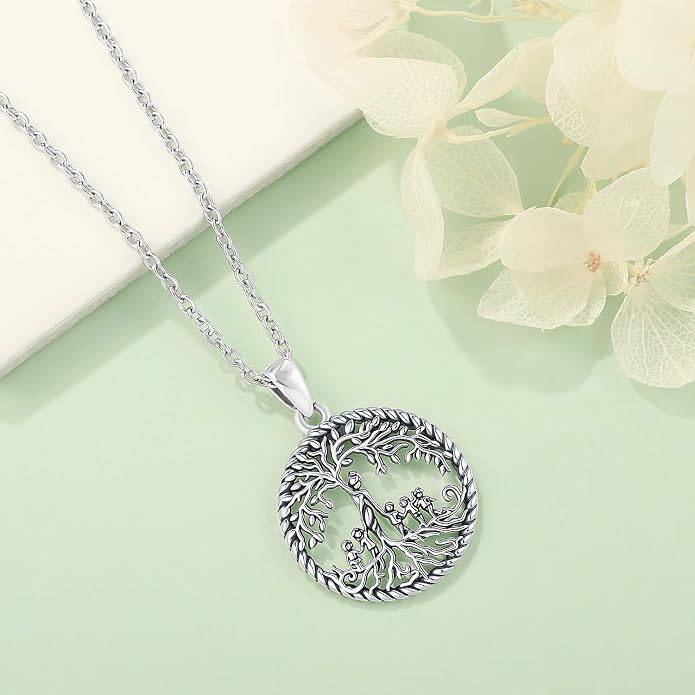 Odinstone Tree of Life Necklace, Sterling Silver Pendant for Women Family Tree Necklaces Jewelry for Mom/Wife/Grandma(With Fine Gift Box)