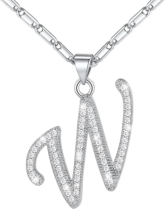 U7 Initial Necklace for Women, Gold/Platinum Plated CZ Crystal Letter A-Z Pendant Necklace, Shiny 20 Inch Name Chain Dainty Personalized Jewelry for Men Mom Wife Friend