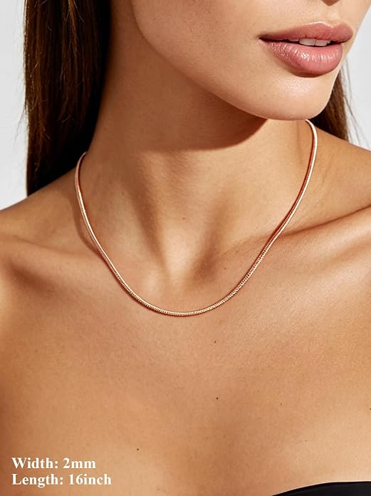 U7 Snake Necklace for Women 14K Gold Plated/Silver/Rose Gold/Black Chain Necklace Hypoallergenic, Stainless Steel Tiny Snake Chain Necklace 1/1.2/1.5/2MM, 14-30" Adjustable Minimalist Gift