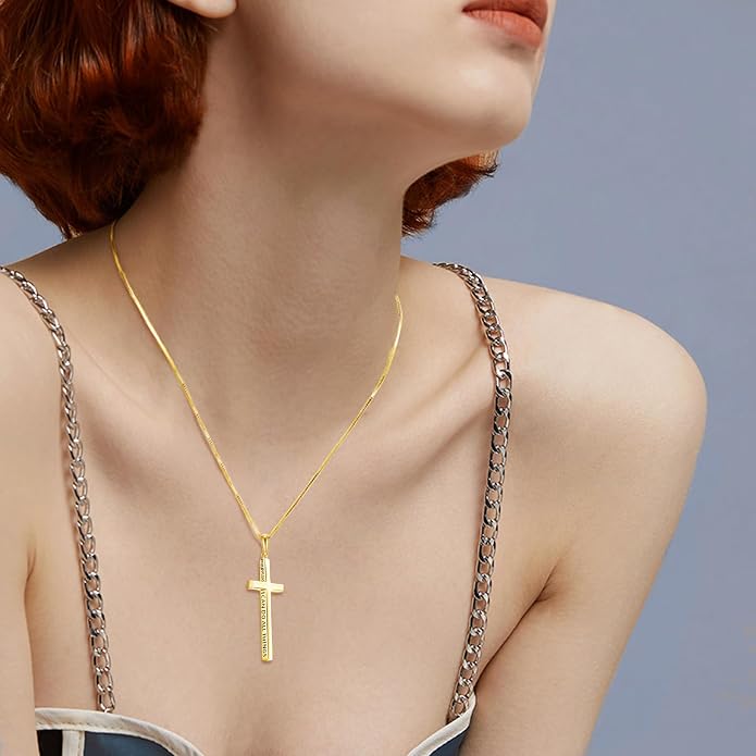 POPLYKE Cross Necklace 925 Sterling Silver Philippians 4:13 I Can Do All The Things Inspirational Necklace Gifts for Women Men 20+2''