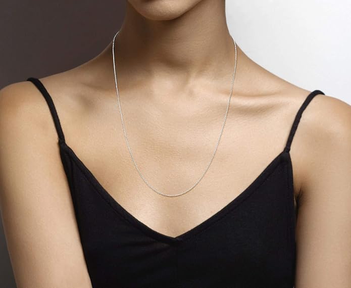 Miabella Italian 925 Sterling Silver or 18K Gold Plated 925 Sterling Silver Thin 1mm Box Chain Necklace for Women, Made in Italy