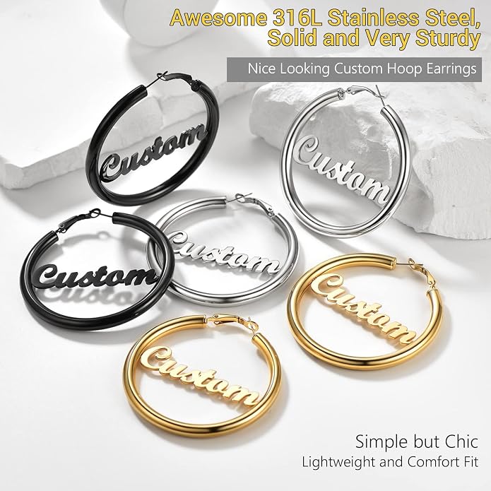 Stainless Steel Chunky Hoop Earrings For Women, Minimalist and Chic, Black/Gold Plated, Round Hoops Earrings Hypoallergenic, Size: 30mm/40mm/60mm/80mm, Come with Box