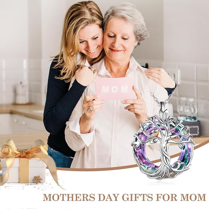 TOUPOP Tree of Life Necklace Gifts for Women 925 Sterling Silver Family Tree Pendant with Crystal Birthday Irish Jewelry Gifts for Women Her Wife Mom