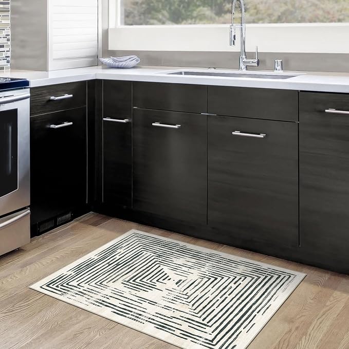 BLISSA 2x3 Small Entryway Rug - Modern Door Mat Non-Slip Ultra-Thin Soft Black White Lines Borderd Abstract Front Door Rug Indoor Entrance Throw Rugs for Bedroom Bathroom Kitchen Home Decor