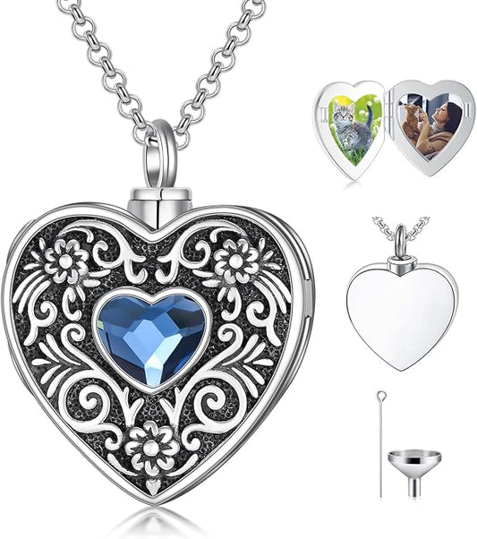 PELOVNY Urn Necklaces for Ashes of Loved Ones 925 Sterling Silver Personalized Heart Locket Urn Necklace Cremation Keepsake Memorial Jewelry Gifts for Women Men