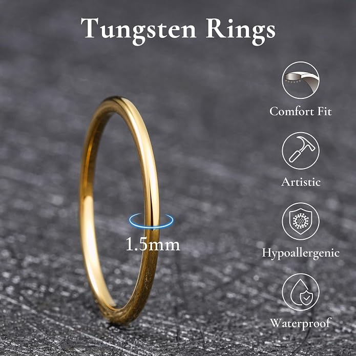 King Will Men's Women's Tungsten Carbide Ring 24k Gold Plated Rose Gold Plated Domed Polished Finish Wedding Band
