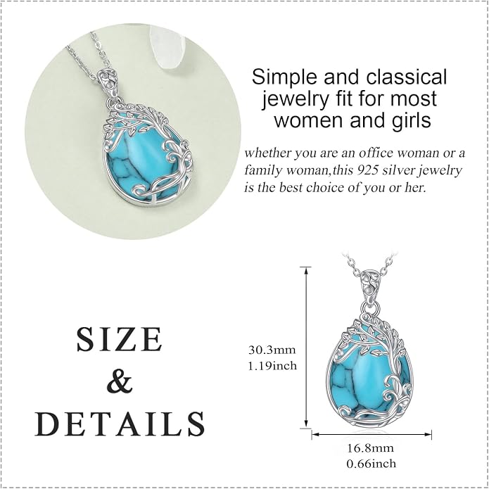 YAFEINI 925 Sterling Silver Moonstone Necklace Filigree Teardrop Pendant Necklace Jewelry for Women Girls