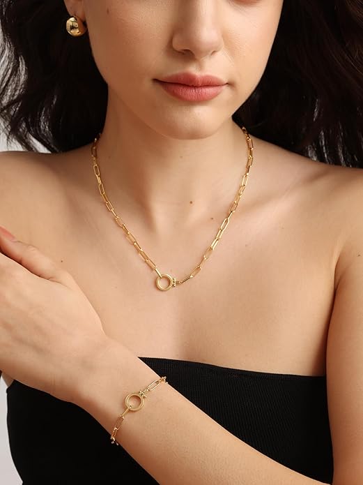 FRUMOS 18K Gold Plated Brass Bracelet for Women, Dainty Adjustable Chain Bracelet, Hypoallergenic Fashion Jewelry for Daily Wear