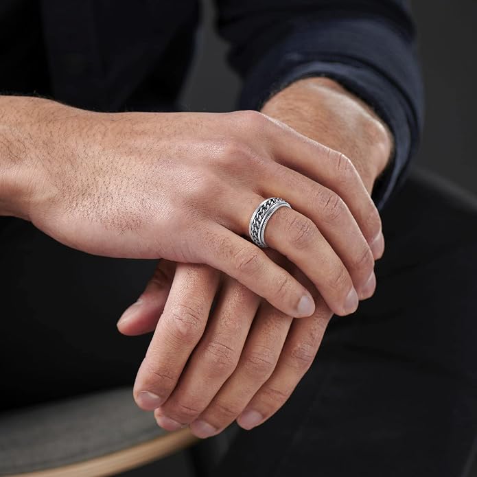 LAOYOU Fidget Anxiety Ring for Men | 8mm Spinner Band for Calming, Worry, Stress Relief & Mindfulness | Hypoallergenic Stainless Steel Comfort Fit Non Tarnish