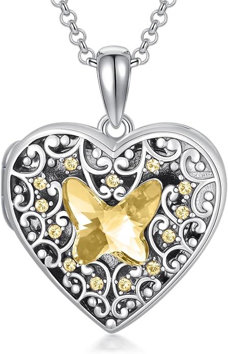 Dorunmo Personalized Locket Necklace 925 Sterling Silver that Holds Pictures Butterfly Birthstone Photo Heart Locket Custom Jewelry Congratulations New Beginnings New Job Gifts for Women