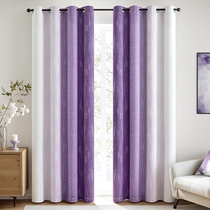 MIULEE Purple and Greyish White Ombre Blackout Curtains, Full Room Darkening Thermal Insulated 96 Inches Long Drapes for Bedroom/Living Room Grommet Window Treatments Modern 52Wx96L, Set of 2