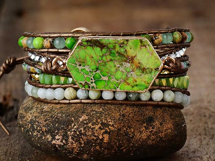 Women Wrap Bracelets Boho Natural Stone Jasper Turquoises Strand Bracelet Jewelry Collection