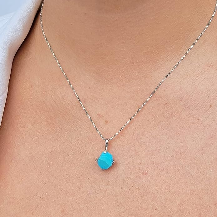Natural raw gemstone pendant chain necklace with white gold over 925 solid sterling silver, birthstone dainty solitaire gift for her, uniquelan jewelry