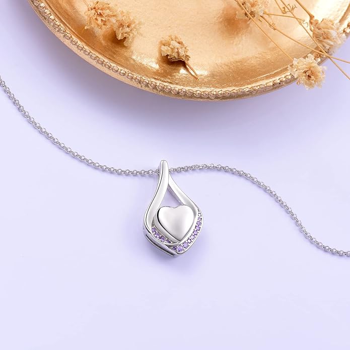 Cremation Jewelry 925 Sterling Silver Teardrop Urn Necklace for Ashes Heart Shape Memorial Keepsake Pendant for Human Ashes for Women Gift