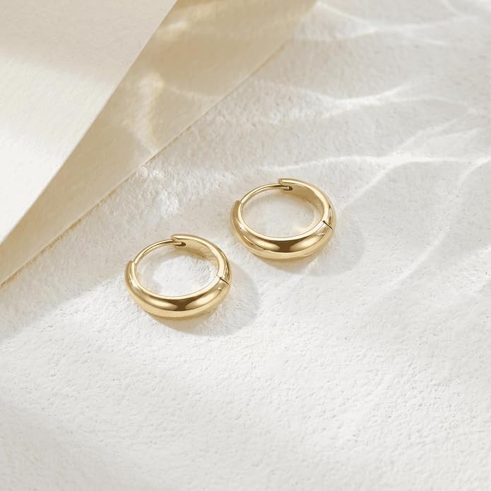 Gold Hoop Earrings 14K Gold Hoop Earrings for Women Gold Earring for Women Hoops Gentle Curves with Mirror polishing Chunky Hoops Earring for Womens 14/17/22mm