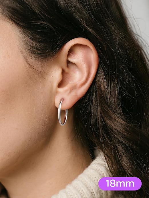 ChicSilver Sterling Silver Hoop Earrings for Women Hypoallergenic 925 Sterling Silver Huggie Earrings for Women Dainty Earring (8/10/12/14/16/18/20MM)