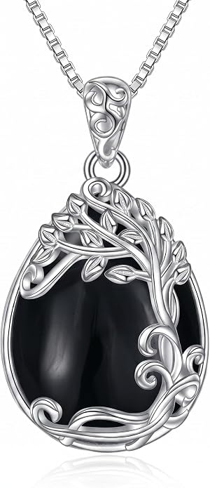 Teardrop Moonstone Necklace for Women Tree of Life/Filigree Birthstone Pendant Necklace Jewelry