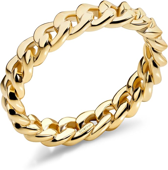 DEVATA Gold or Rhodium Plated Sterling Silver 925 – Eternity, Band Ring for Women – Heart, Knot, Clover, Infinity, Mariner, Cable, Curb, Cuban, Figaro, Daisy, Rope, Ribbed, Dome