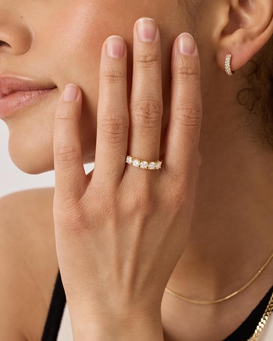 PAVOI 14K Gold Plated Premium Cubic Zirconia Engagement Ring for Women | Promise Eternity Ring Jewelry
