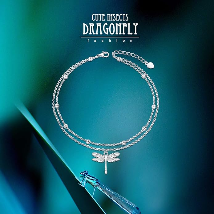 Yearace Anklet for Women S925 Sterling Silver Adjustable Foot Beaded Chain Lotus Flower Claddagh Dragonfly Witches Knot Ankle Bracelet Summer Beach Anklets Jewelry Gift
