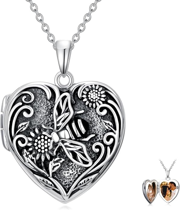 TOUPOP Heart Locket Necklace 925 Sterling Silver Love Locket that Holds Pictures Gifts for Women Her