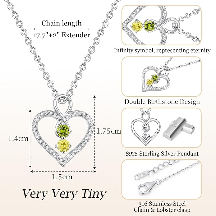 LOUISA SECRET Double Birthstone Necklaces for Women, 925 Sterling Silver Infinity Love Heart Pendant Necklace for Her, Birthday Anniversary Valentine's Day, Christmas, Wedding, Graduation Gift for Her, Personalized Gifts, Jewelry Gifts for Wife Mom Gir...