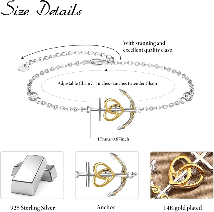 Palpitate Anchor Anklet Bracelets for Women Anklet Nautical 925 Sterling Silver Anchor Jewelry Gifts for Women Sailor Adjustable Chain
