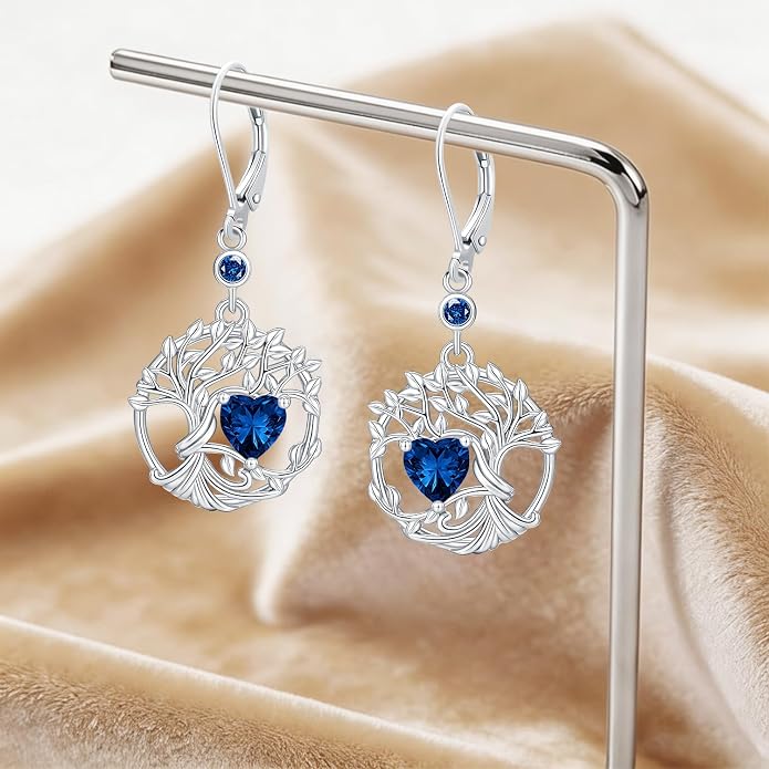 Odinstone 925 Sterling Silver Earrings Tree of Life Teardrop Moonstone Dangle Drop Leverback Earrings for Women
