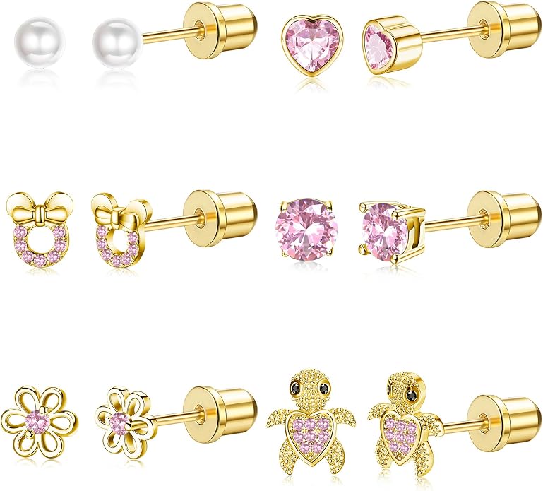 CASSIECA Hypoallergenic Earrings for Girls Kids Women Screw Back Surgical Stainless Steel CZ Heart Stud for Sensitive Ears Cute Jewelry Gift 20G